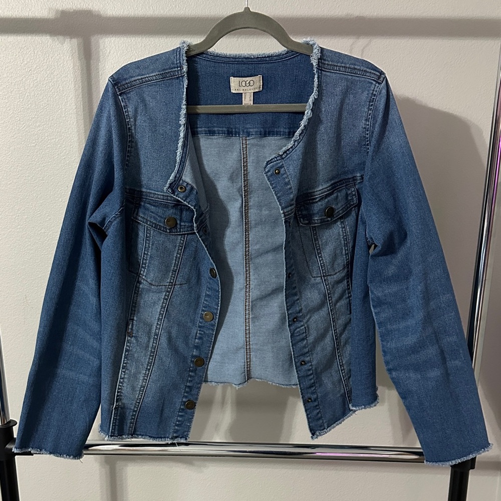 LOGO by Lori Goldstein Frayed Edge Denim Jacket